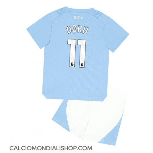 Maglie da calcio Manchester City Jeremy Doku #11 Prima Maglia Bambino 2023-24 Manica Corta (+ Pantaloni corti)
